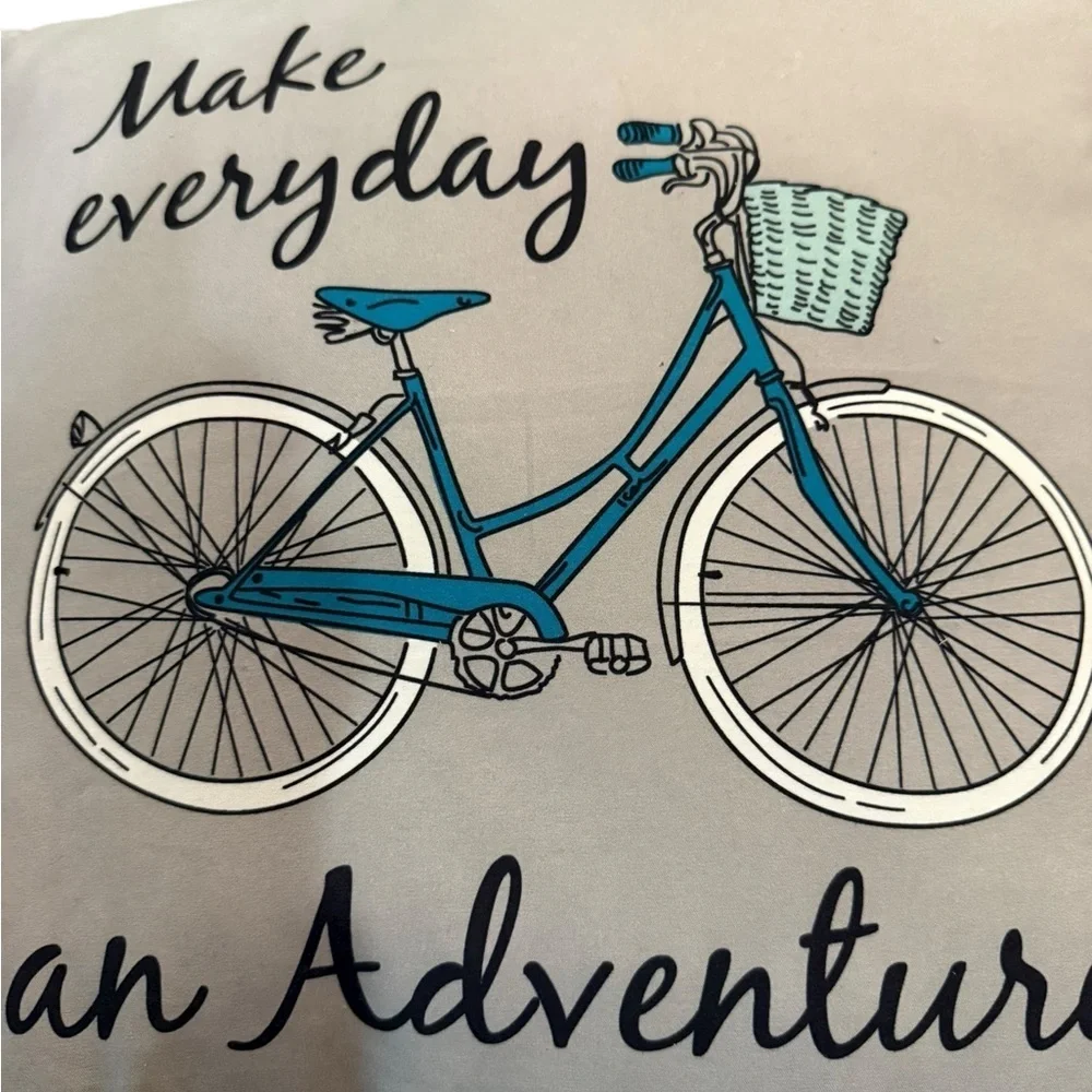 Decorative Pillow with Bicycle Design “Make Everyday an Adventure” EUC